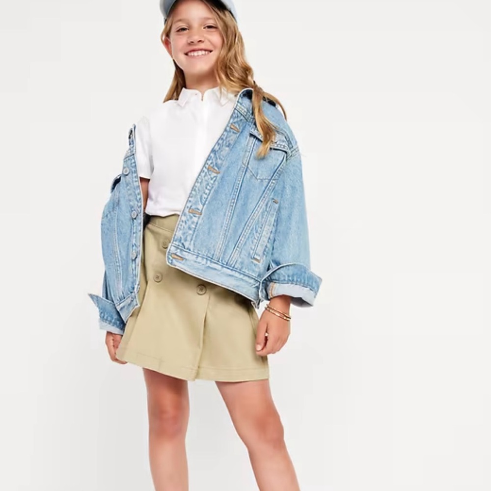 School Uniform Skort for Girls in Rolled Oats Beige Size Medium Old Navy Brand